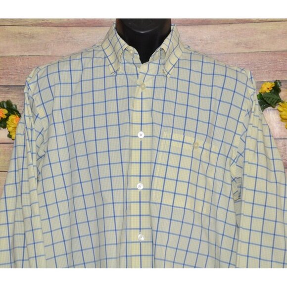 Orvis Plaid Button-Down Shirt Yellow Blue Long Sleeve Cotton Spandex Men's L - Picture 2 of 10